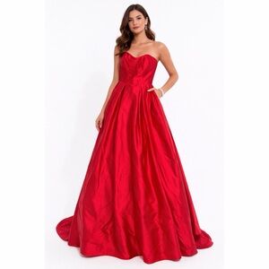 Betsy & Adam Vintage 2000s Ruby Satin Strapless Full Tulle Ballgown